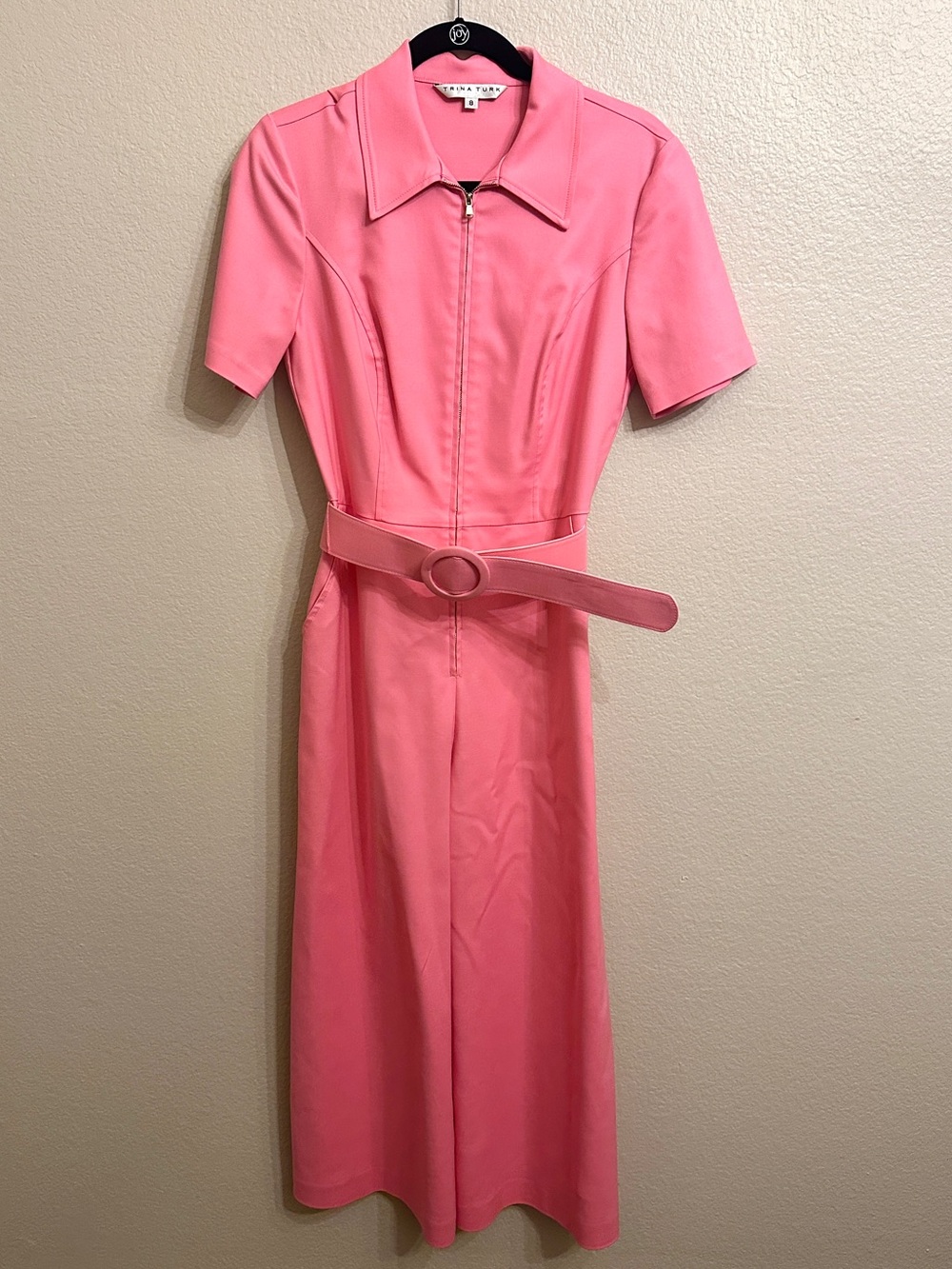 Trina Turk Pink Belted Zip Front Jumpsuit Size 8